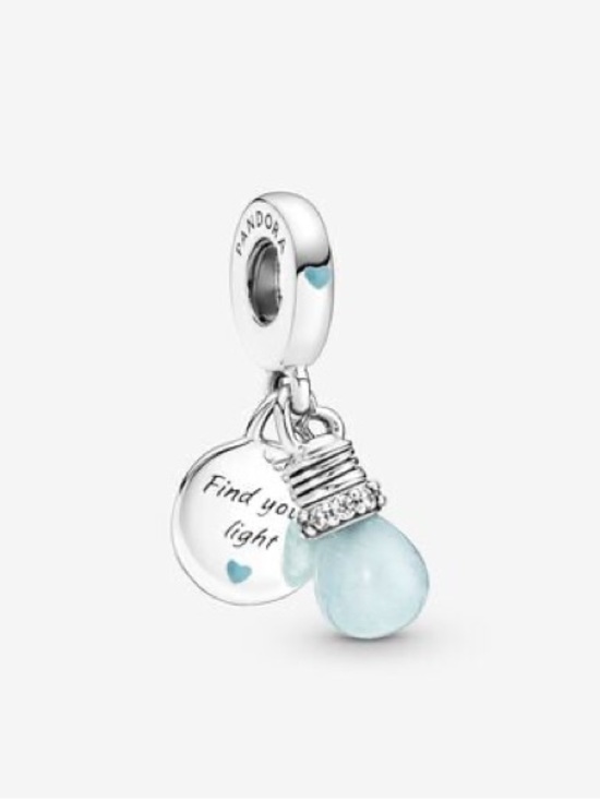 Pandora Jewelry - Pandora Silver Charm with Pale Blue Teardrop and Heart Accents